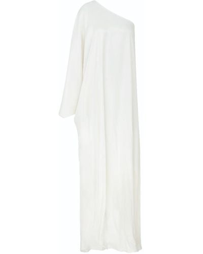 NAZLI CEREN Venus One-shoulder Satin Maxi Dress In Swan - White
