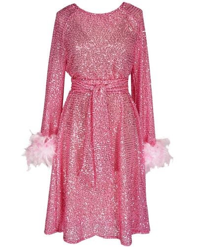Jennafer Grace Flamingo Sequin Raglan Dress - Pink