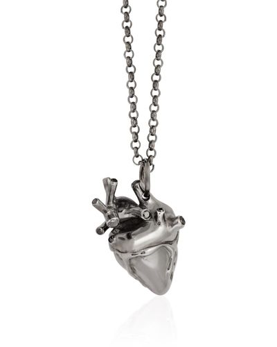Strange Fruit Heart Pendant Rhodium & Black Diamonds - Metallic