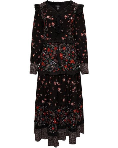 LAtelier London Zoey Floral Print Mix Midi Dress - Black