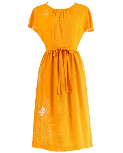 Sugar Cream Vintage Vintage Orange Chiffon Round Neck Floral Print Midi Dress