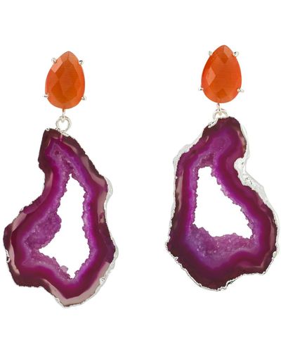 YAA YAA LONDON Sterling Silver Magenta Orange Gemstone Earrings - Multicolor