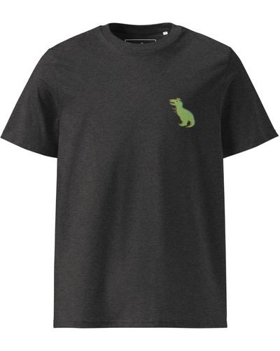 Anchor and Crew Dark Heather T-rex Snap Dancin' In The Wild Organic Cotton Embroidered T-shirt - Black