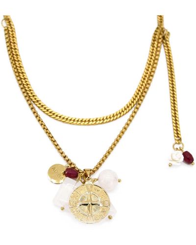 ADIBA Rose Quartz Compass Handmade Necklace - Metallic
