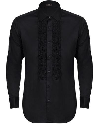 DAVID WEJ Classic Collar Ruffle Dress Shirt - Black