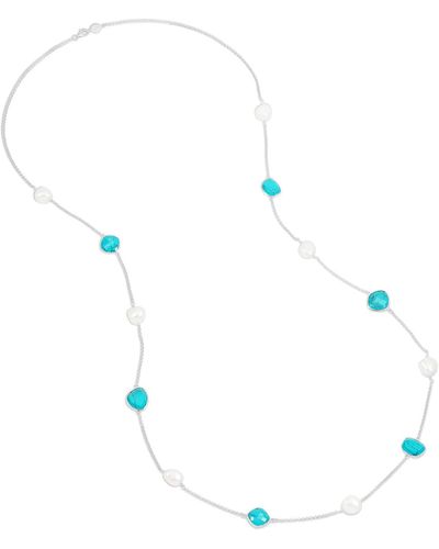 Dower & Hall Long Turquoise & Baroque Pearl Necklace In - Blue