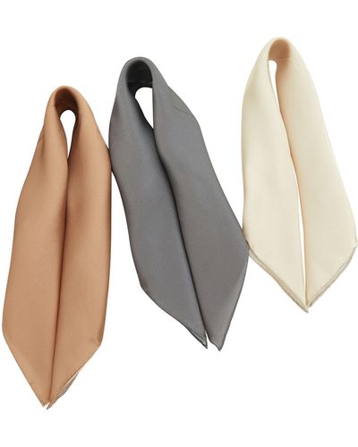 Soft Strokes Silk Neutrals Pure Silk Scarf Sand Beach Solid Colour Collection Set Of Three Small - Brown