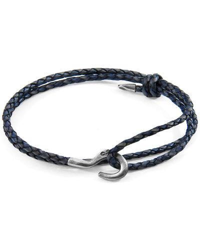Anchor and Crew Indigo Charles Silver & Braided Leather Skinny Bracelet - Blue