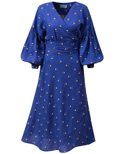 LA FEMME MIMI Linen Flowers Dress - Blue