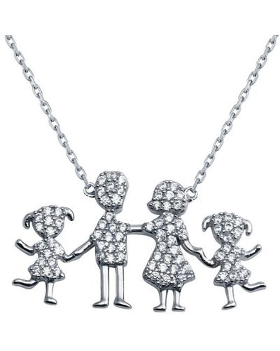 Cosanuova Sterling Family Pendant Two Girls Necklace - Metallic