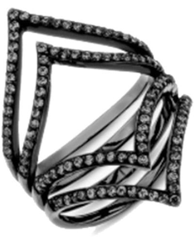 SALLY SKOUFIS Shine Ring With Made Diamonds In Premium Rhodium - Black