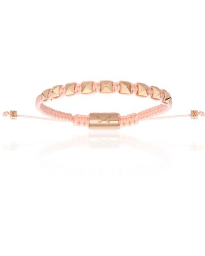 Double Bone Bracelets Pink Gold Studs With Pink Polyester Bracelet