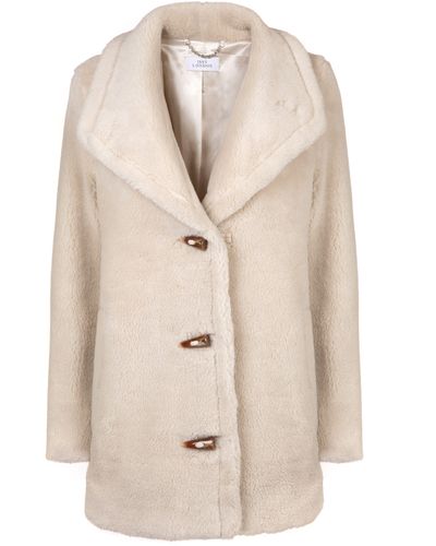 ISSY LONDON Neutrals Bea Recycled Borg Toggle Coat Natural Stone