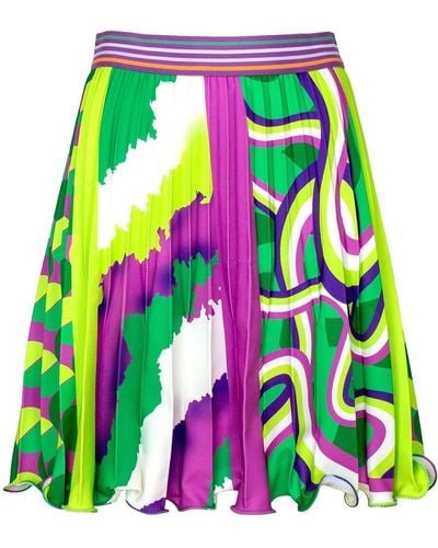 Lalipop Design Half-circle Pleated Mini Skirt With Colorful Digital Print - Green