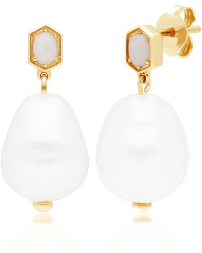 Gemondo Baroque Pearl & Opal Drop Earrings In Yellow Gold Plated Silver - White