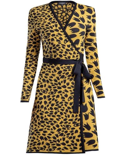 Rumour London Savannah Jacquard-knit Wrap Dress With Animal Pattern In Yellow