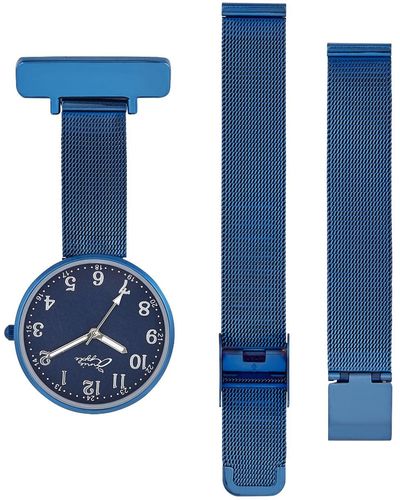 Bermuda Watch Company Annie Apple Empress Interchangeable Silver, Mesh Wrist To Nurse Watch Ladies - Blue