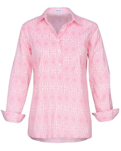 At Last Cotton Mayfair Shirt In Baby Pink & White