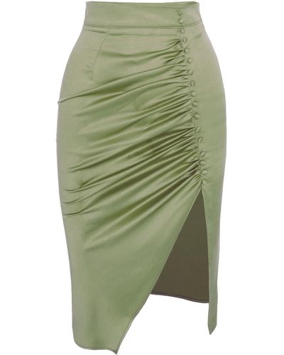 AVENUE No.29 Ruched Side Midi Skirt With Button Detail - Green