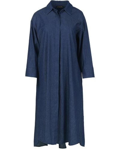 Conquista Indigo Midi Dress With Side Slits - Blue
