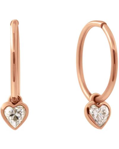 Lee Renee Diamond Heart Clicker Hoop Earrings - Pink
