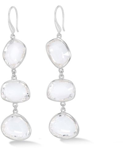 Dower & Hall Long Rock Crystal Pebble Drop Earrings In - White