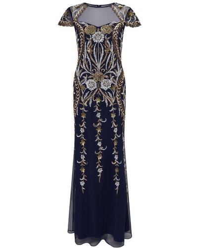 Raishma Maris Is A Sweetheart Neckline,with Capped Sleeves With Beaded & Sequin Embroidery Throughtout Gown - Blue