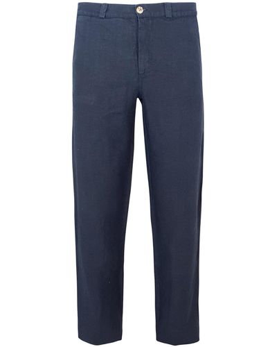 Haris Cotton Classic Fit Linen Pants- Marine - Blue