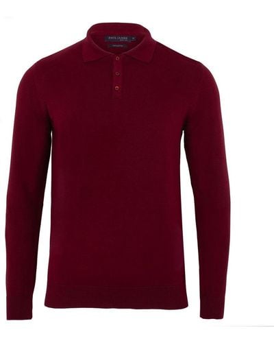 Paul James Knitwear S Cotton Hall Long Sleeve Knitted Polo Shirt - Red