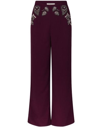 Hope & Ivy The Blair Embellished Wide Leg Co-ord Trouser With Metallic Beading - Purple