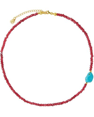 Ottoman Hands Felice Red Jade & Turquoise Beaded Necklace - Multicolor