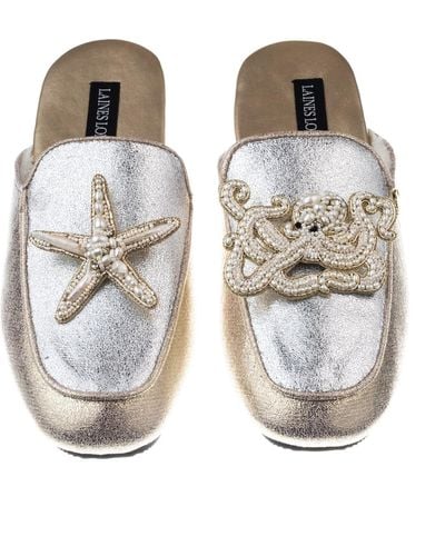Laines London Classic Mules With Pearl Starfish & Octopus Brooches - Multicolour