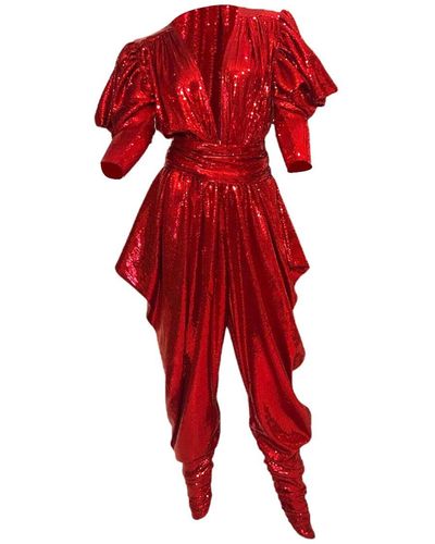 Julia Clancey Gloria Ruby Sequin Jumpsuit Set - Red