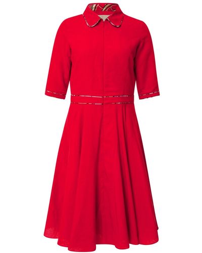 Winifred Mills Effie Midi Linen Dress - Red