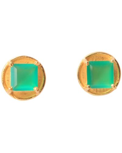 YAA YAA LONDON New Mama Gold Vermeil Green Onyx Stud Earrings