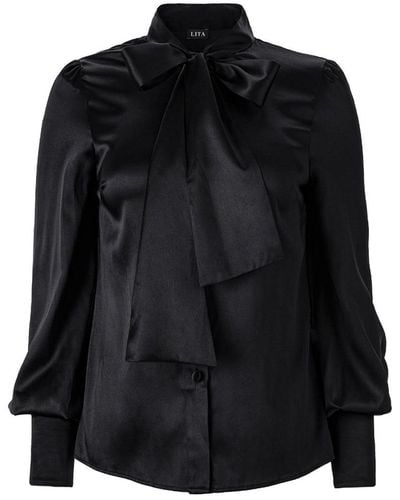 Lita Couture Elegant Bow Blouse In Silk Blend - Black