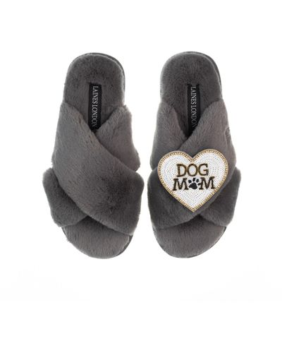 Laines London Classic Laines Slippers With Dog Mum / Mom Brooch - Grey