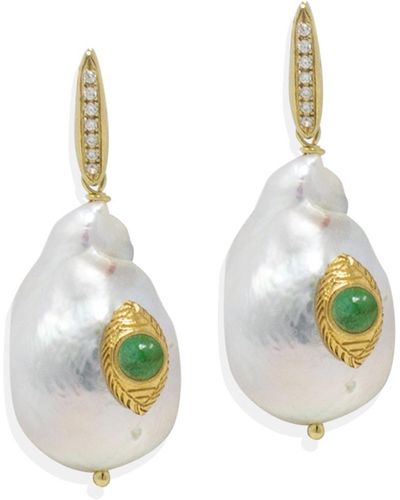Vintouch Italy The Eye Pearl & Emerald Earrings - Metallic