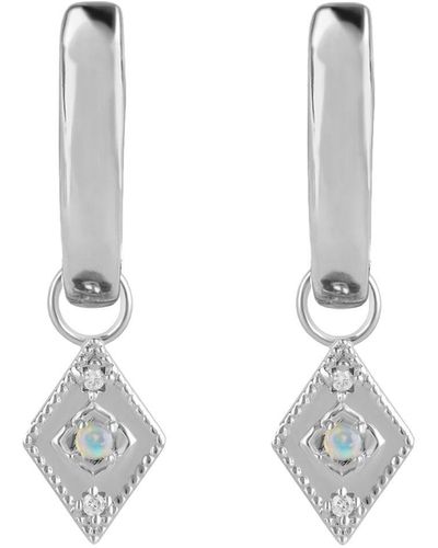 Zohreh V. Jewellery Australian Opal & White Sapphire Detail Hoop Earrings Sterling - Metallic