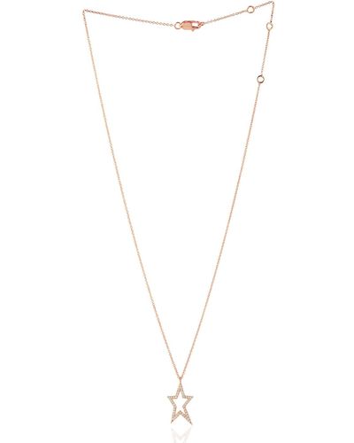Artisan 14k Rose Gold Micro Pave Natural Diamond Star Pendant Choker Necklace - Metallic