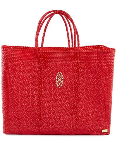 Lolas Bag Book Tote Bag With Clutch - Red