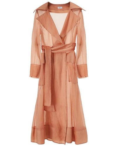 Lita Couture See Through Organza Trench Coat In Orange - Brown