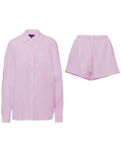BLUZAT Lila Matching Set With Shirt And Shorts - Purple