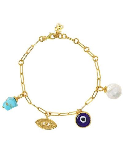 Ottoman Hands Cornicello Evil Eye And Turquoise Charm Bracelet - Multicolor