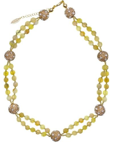 Farra Yellow Opal With Rhinestone Bordered Pearls Short Necklace - Metallic