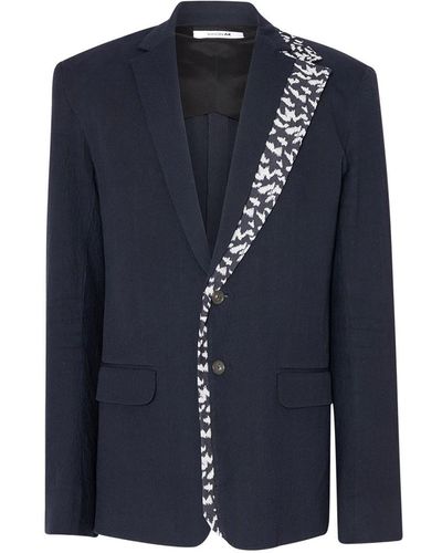 Vidi Blak Classic Tailored Jacket In Gabardine With A Leopard Print Lapel - Blue