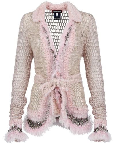 Andreeva Baby Pink Handmade Knit Short Cardigan