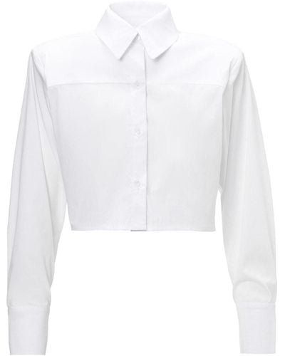 BLUZAT Cropped Poplin Shirt With Oversized Shoulders - White