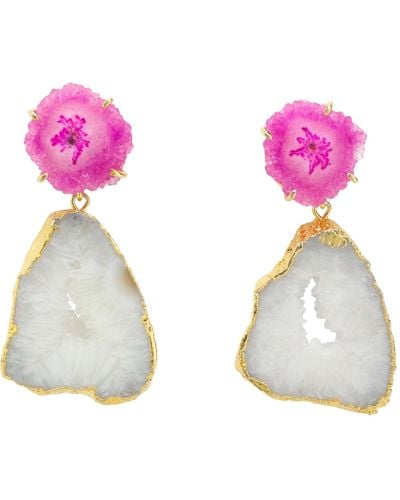 YAA YAA LONDON 'summer Love' Pink White Crystal Gemstone Gold Earrings