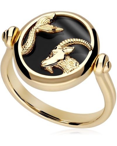 Gemondo Zodiac Capricorn Flip Ring In Gold Plated Silver - Black